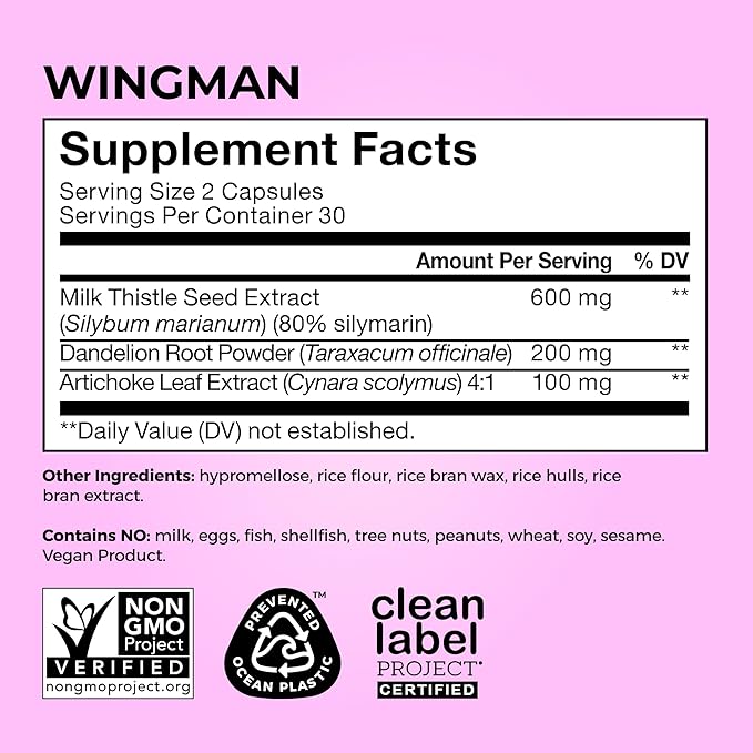 HUM Wing Man Liver Support Supplement with Milk Thistle Dandelion Root Powder &amp Artichoke Leaf Extract For Liver Health &amp Function Support Milk Thistle Supplement Helps Flush Out Toxins 60