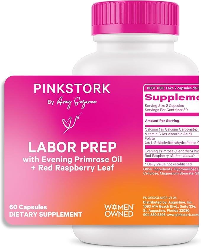 Pink Stork Labor Prep Supplement – Evening Primrose Oil &amp Red Raspberry Leaf for Third Trimester Gentle Labor &amp Postpartum Support Pregnancy &amp Breastfeeding Safe 60 Vegan Capsules