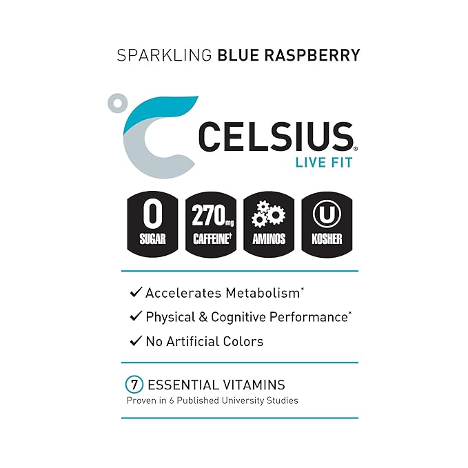 CELSIUS ESSENTIALS™ Sparkling Blue Crush Sugar Free Performance Energy Drink 16 Fl Oz (Pack of 12)