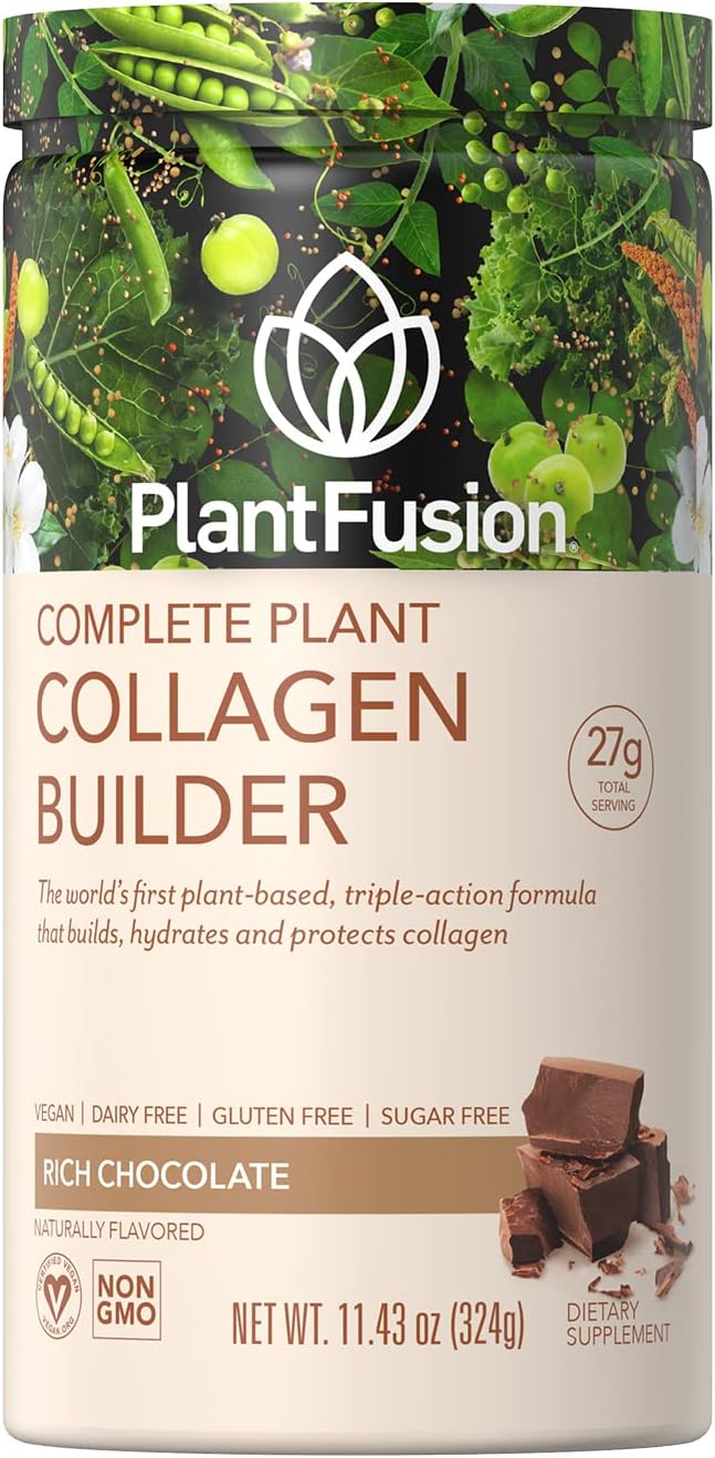 PlantFusion Vegan Collagen Powder - Plant Based Collagen Protein Powder For Muscle &amp Joints Hair Skin &amp Nails - Keto Gluten Free Soy Free Non-Dairy No Sugar Non-GMO - Chocolate 11.43 oz