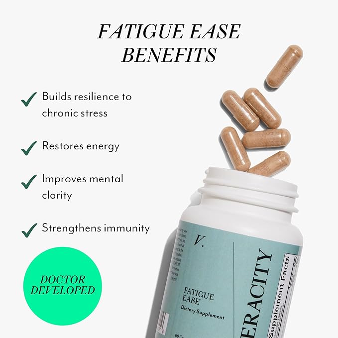 Veracity Fatigue Ease Adrenal Support Supplement for Stress Resilience Healthy Cortisol &amp Energy - Adaptogenic Blend of Ashwagandha Schisandra Berry Licorice &amp Rhodiola – 100% Natural - 60