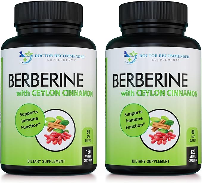 Berberine with Ceylon Cinnamon - 1200mg Berberine &amp 100mg Organic Ceylon Cinnamon - 120 Veggie Capsules Healthy Immune System Cardiovascular Heart &amp Gastrointestinal Wellness (Pack of 2)