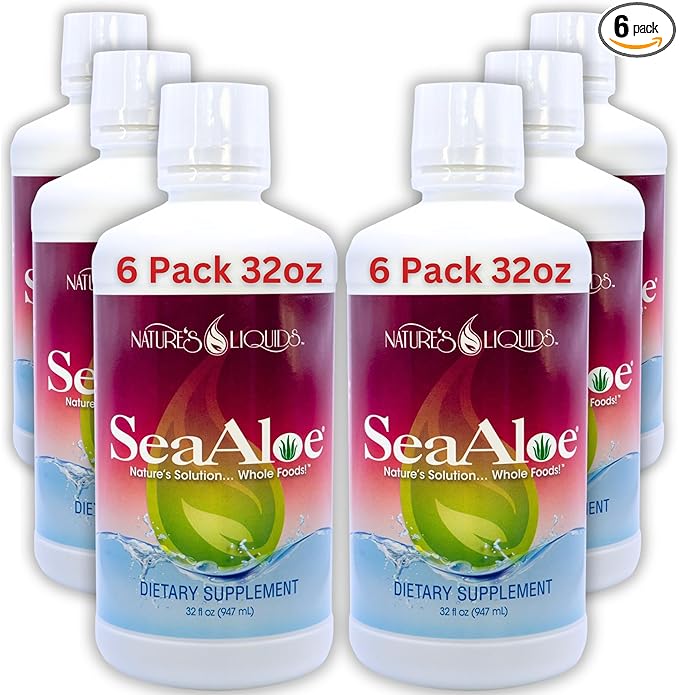 Nature's Liquids Aloe Vera Juice Oceanic Elixir - Proprietary Botanical Blend for Thyroid Digestion and Immune Support 32oz (Pack of 6)