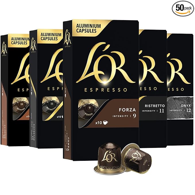 L'OR Espresso Capsules 50 Count Intense Variety Pack Single-Serve Aluminum Coffee Capsules Compatible with the L'OR BARISTA System &amp *Nespresso Original Machines
