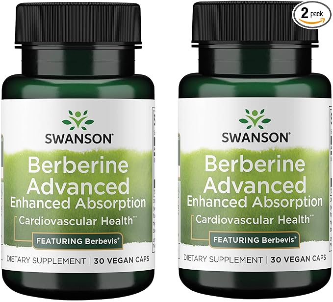 Swanson Berberine Advanced Enhanced Absorption Supplement for Health-Conscious Adults Seeking Optimized Bioavailability - Featuring Berbevis 550 mg (30 Vegan Capsules 2 Pack)