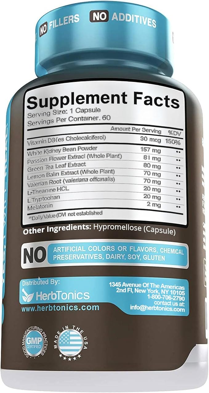 Herbtonics Night Time Burn &amp Sleep Complex Supports Overnight Metabolism Stress Relief &amp Deep Sleep. Includes Melatonin Valerian and Green Tea – Vegan Bedtime Weight Management (60 Capsules)