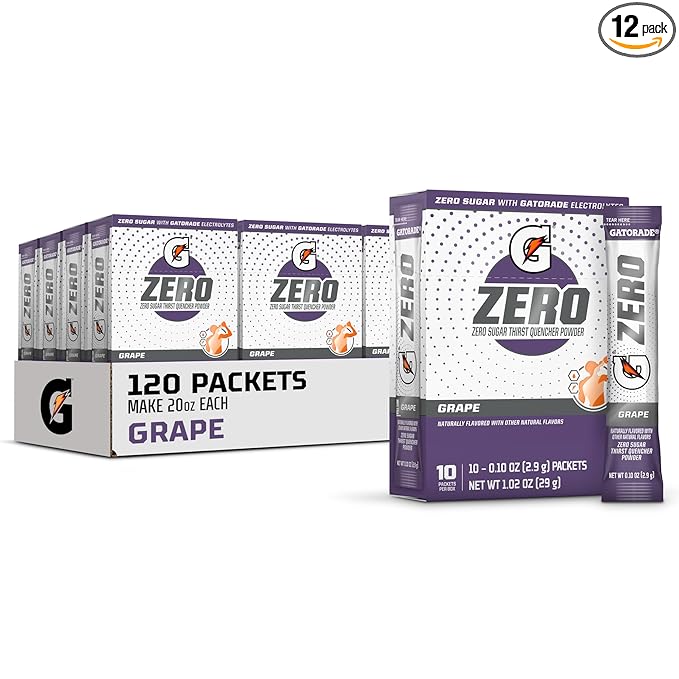 Gatorade G Zero Sports Drink Mix Powder Packets Grape Electrolyte Powder Drink Mix for Hydration Zero Sugar Total 120 Packets