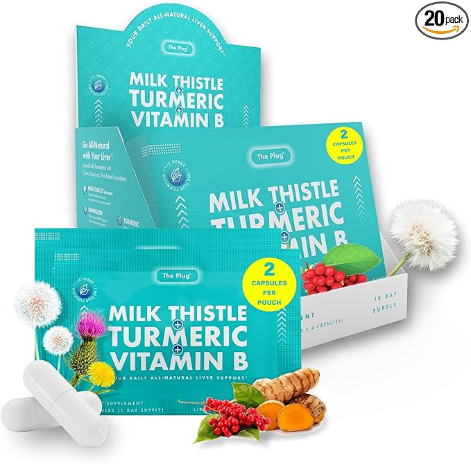 The Plug Liver Cleanse Detox &amp Repair Pills - Milk Thistle Liver Detox - Fatty Liver Support Supplement - 20 Herbal Liver Capsules Turmeric &amp Vitamin B for Healthy Digestive &amp Immune Syst