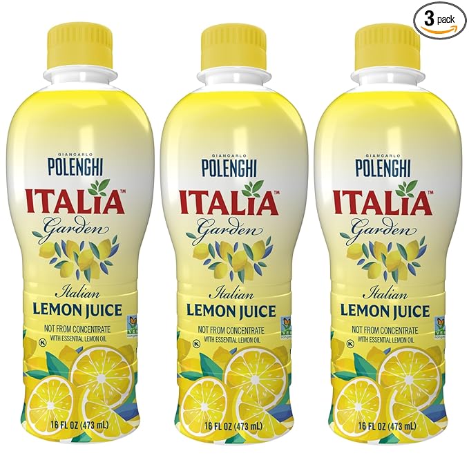 Italia Garden Italian Lemon Juice Not From Concentrate Real Perfect for Cooking Drinks Marinades &amp More Pure Citrus Flavor with Convenient Squeeze Bottle 16 oz 3-Pack