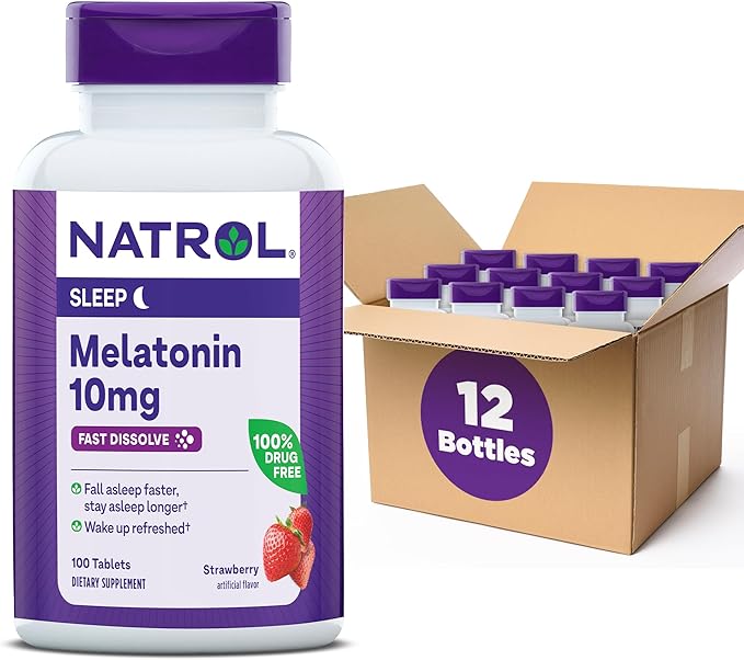 Natrol Fast Dissolve Melatonin 10 mg Melatonin Supplements for Restful Sleep Sleep Support for Adults 100 Strawberry-Flavored Melatonin Tablets Up to a 100 Day Supply