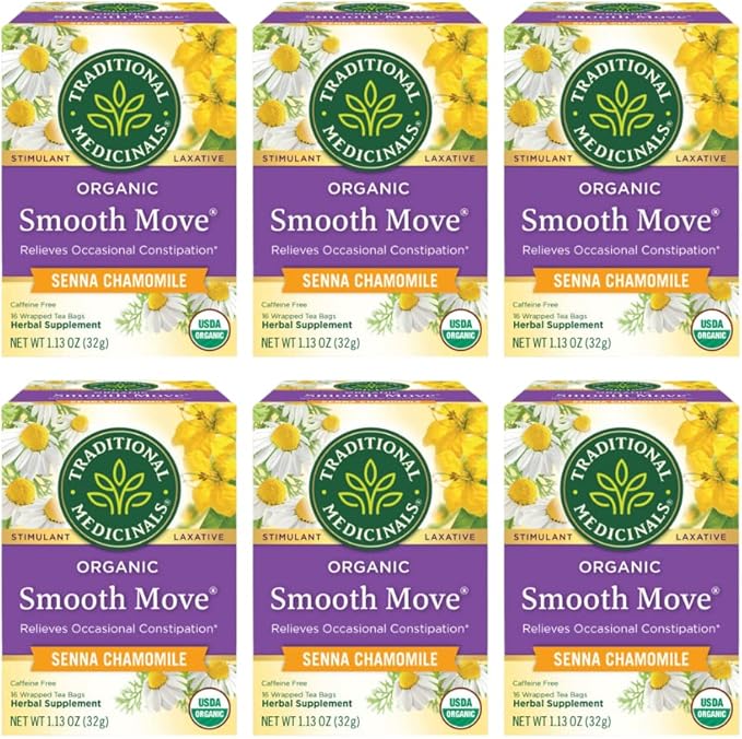 Traditional Medicinals Organic Smooth Move Chamomile Laxative Tea 16 Tea Bags (Pack of 6)