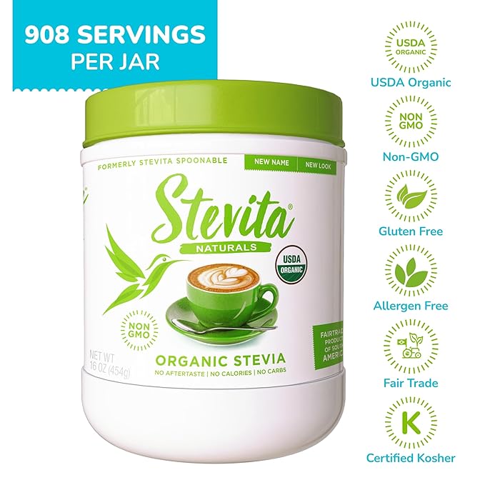 Stevita Organic Stevia - 16 oz Pack of 2 - Stevia &amp Erythritol All-Natural Sweetener No Calories - USDA Organic Non-GMO Vegan Keto Paleo Gluten Free - 1816 Total Servings