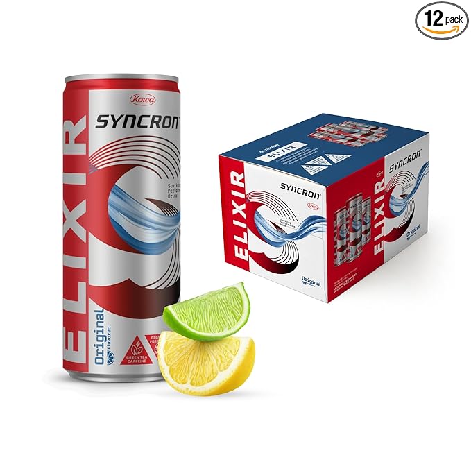 Syncron Elixir Energy Drink Original Flavor With 120mg Natural Caffeine From Green Tea Nootropics and Real Fruit Juice Beverage With No Sucralose or Artificial Sweeteners 12 Pack 12 Oz