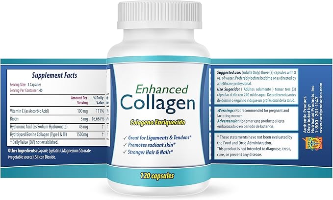 Hydrolyzed Collagen Capsules. 2-Bottle Set. 240 Capsules Total. Enriched with Vitamin C Biotin and Hyaluronic Acid. Supports Skin Joint and Bone Health. Colageno Hidrolizado capsulas
