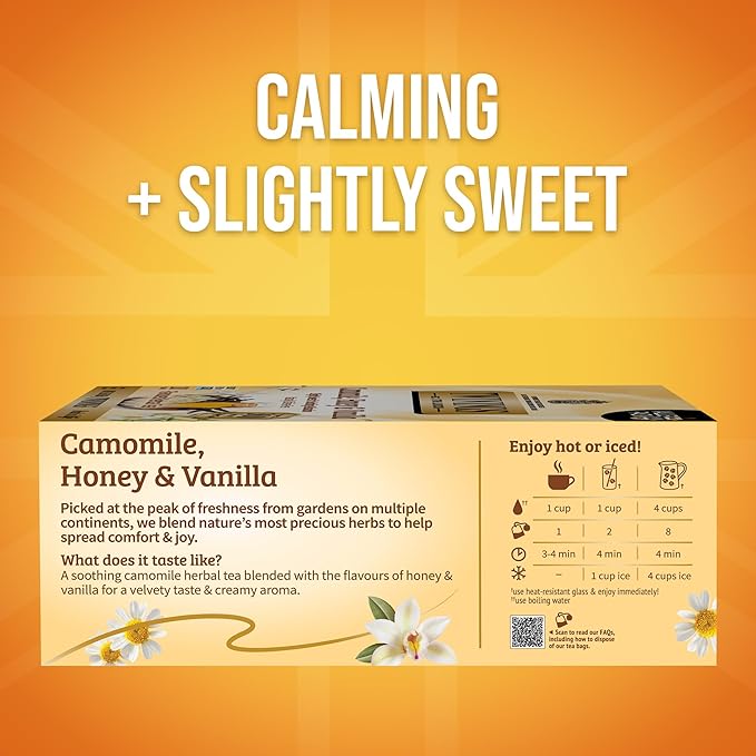 Twinings Camomile Honey &amp Vanilla Herbal Tea Individually Wrapped Bags 100 Count (Pack of 1) Naturally Caffeine-Free Enjoy Hot or Iced 100 Teabags