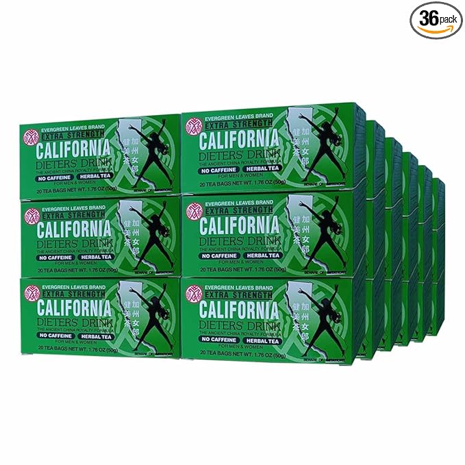 36 Packs Evergreen Leaves Brand Extra Strength California Dieters' Drink Caffeine Free Herbal Dietary Tea Senna-infused total 720 Tea Bags
