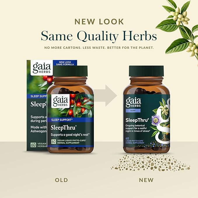 Gaia Herbs SleepThru - Sleep Support Supplement with Ashwagandha Root Magnolia Bark Passionflower &amp Jujube Date* - 60 Vegan Liquid Phyto-Caps (30 Servings)