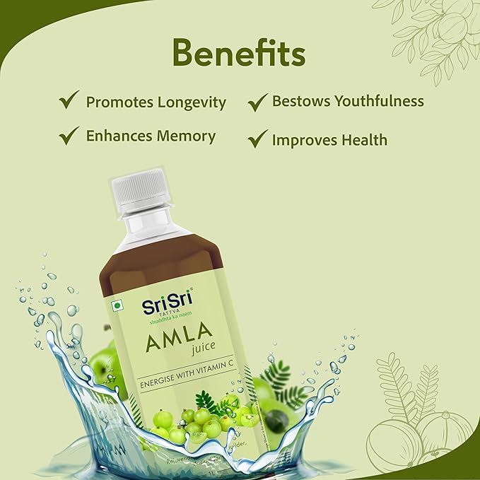 Sri Sri Tattva Shuddhta Ka Naam | Amla Juice | Herbal &amp Pure | Rich in Vitamin C | Naturally boosts Immunity 1 L Each (Pack of 2)