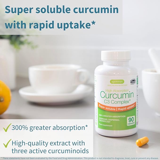Igennus Advanced Curcumin C3 Complex 300% Greater Absorption &amp Rapid Uptake 95% Standardised Extract 90 Servings Clean Label Vegan Supplement 1-a-Day 90 Capsules