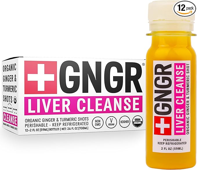 +GNGR Liver Cleanse Detox &amp Repair Cold-Pressed Ginger Shot with Organic Milk Thistle Dandelion Turmeric Immunity Shot for all natural Liver Support &amp Digestion 2 fl oz (Pack of 12)