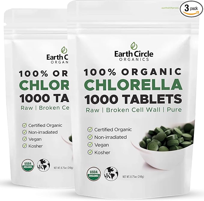 Organic Chlorella Tablets 1000 Count | High Potency Chlorophyll Supplement | Pure Chlorella Pyrenoidosa | Broken Cell Wall for Maximum Absorption | Vegan Kosher Non-GMO Superfood - Pack of 2