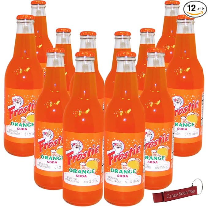 Frostie Orange Soda | 12 Pack of Frostie’s Most Popular Soda Flavors | Real Cane Sugar | 12 oz Glass Bottles in 12 Pack with Crazy Soda Pop Bottle Opener
