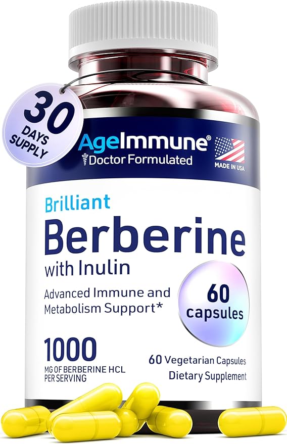 Berberine 1000mg Supplement Complex with Inulin Prebiotic - Berberine HCL 500mg per Capsule - Doctor Formulated and Third Party Tested Berberine Supplement
