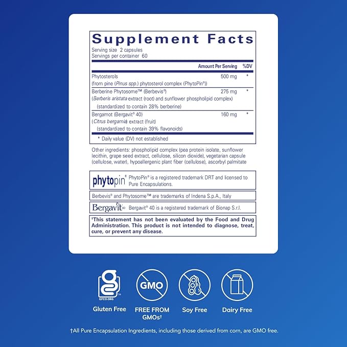 Pure Encapsulations CholestePure Plus 120's - Supports Lipid Metabolism &amp Heart Health* - Berberine Supplement - with Citrus Bergamot - Gluten Free &amp Non-GMO - 120 Capsules