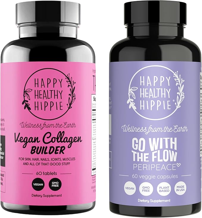 Happy Healthy Hippie PeriPeace Supplements for Women &amp Vegan Collagen Builder w/Hyaluronic Acid