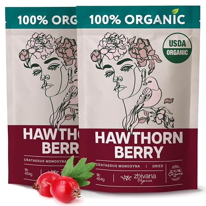 Organic Hawthorn Berry Tea (16oz.) 2 PACK - All Natural Pure Hawthorne Berries - Bulk Herbal Tea for Healthy Blood Pressure Heart Circulation