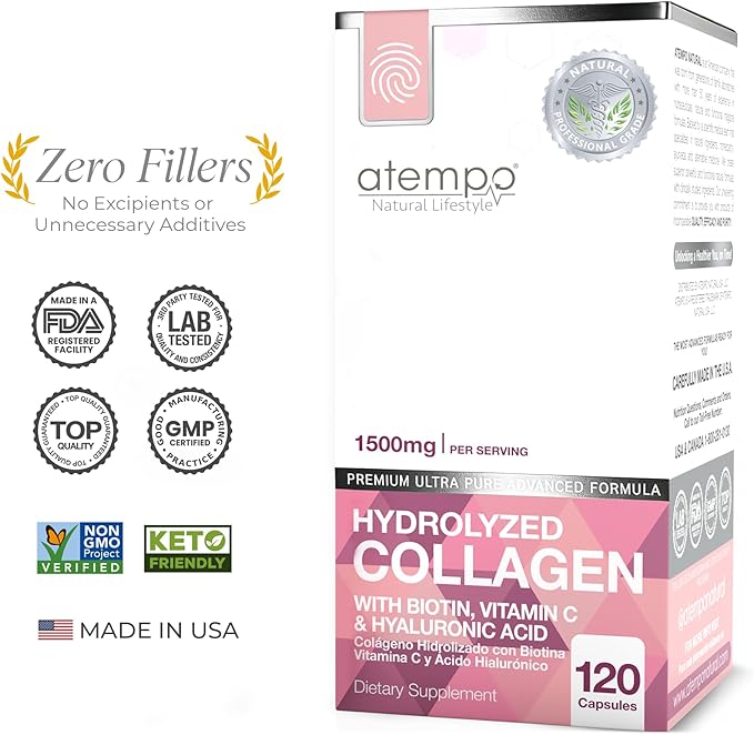 Hydrolyzed Collagen Peptides Pro-Structural Protein for Men and Women 1500mg Multi Dietary Supplement for Skin Hair Bones and Joint Support 120 Capsules