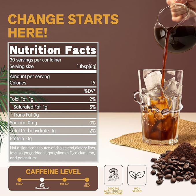 Mushroom Coffee Instant Mushroom Coffee with 6 Mushrooms Lion’s Mane Cordyceps Turkey Tail &amp Other for Energy Focus Digestion Immunity 30 Servings (2 Pack)