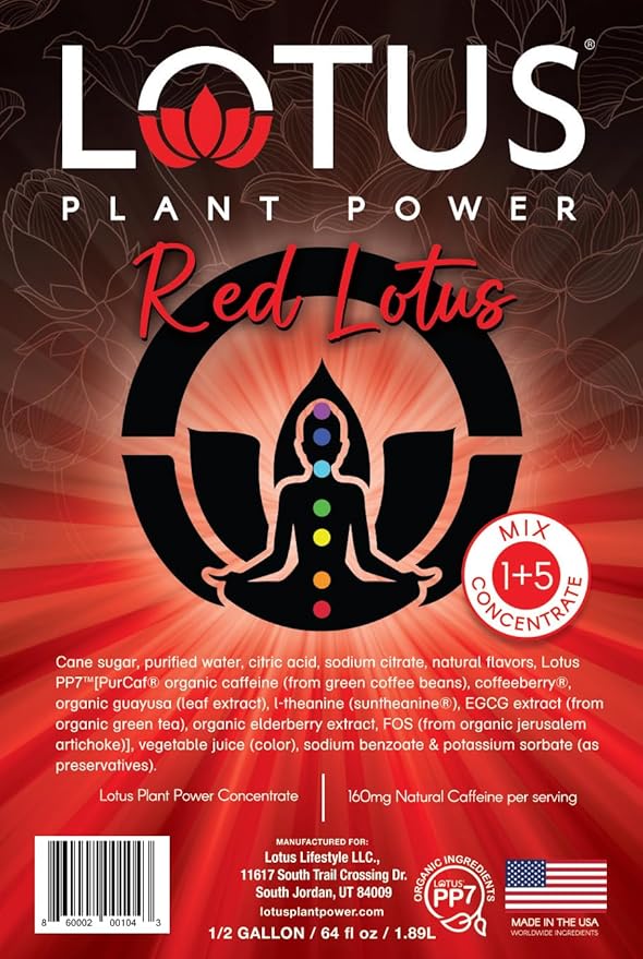 Red Lotus Plant Energy Drink Concentrate | Pure Cane Sugar | 64 fl oz | 1:5 | Natural Caffeine from Green Coffee Bean