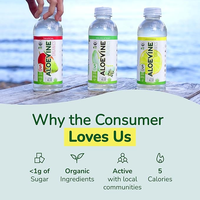 Aloe Vera Juice No-Pulp Organic Aloe Vera Drink Healthy Juice with Aloe Powder and Lemon Juice 5 Calories Low Sugar No Artificial Ingredients 16.9 oz 12 Pack Lemonade - Aloevine Organics