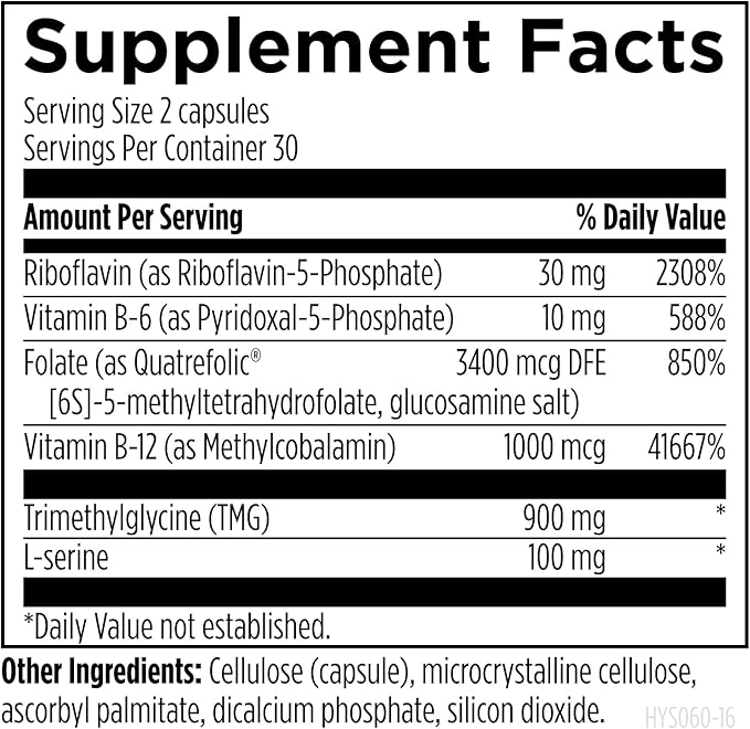 Designs for Health Homocysteine Supreme - Methylated B Vitamins with Riboflavin B6 B12 Folate L-Serine &amp TMG for Brain Support &amp Heart Health - Methylated Multivitamin (60 Capsules)
