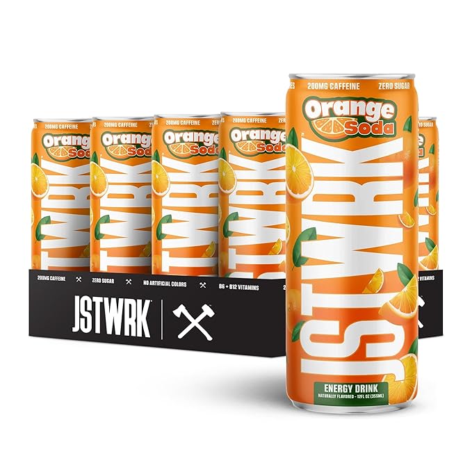 JST WRK Energy Drink - 12-Pack Sugar-Free Zero Calories No Sugar Alcohols 12 Fl Oz. 200 milligrams Caffeine (Orange Soda)