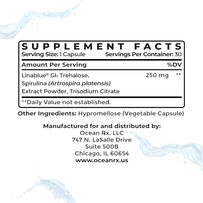 Organic Pure Blue Spirulina Capsules | Natural Superfood | Prebiotic Phycocyanin Supplement | Healty Skin Oral Health &amp Wound Recovery | 30 Serving Bottle