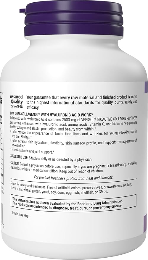 Webber Naturals Collagen30 with Hyaluronic Acid Bioactive Collagen Peptides 180 Tablets Helps Reduce Eye Wrinkles and Fine Facial Line Non GMO