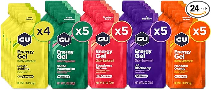 GU Energy Original Sports Nutrition Energy Gel Vegan Gluten-Free Kosher and Dairy-Free On-the-Go Energy for Any Workout 24-Count Assorted Fruity Flavors