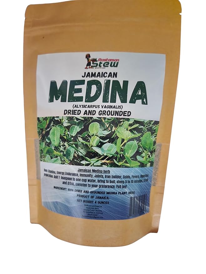 Premium Jamaican Medina Herb Tea 4oz - Organic Dried &amp Ground Loose Leaf Herbal Tea | Wildcrafted Caribbean Botanical | Caffeine Free Traditional Island Wellness Tea | RastaMan Stew