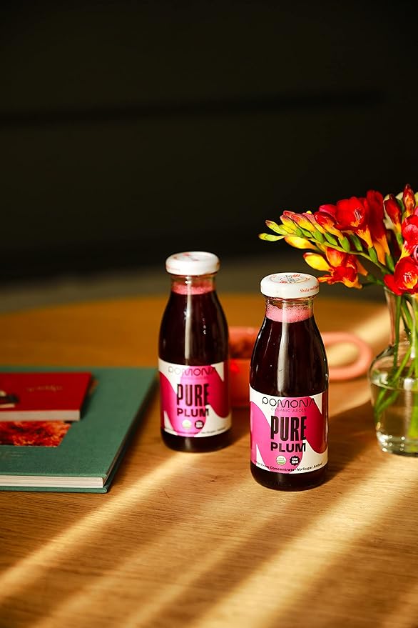 Pomona Organic Plum Juice (Pack of 12) Cold Pressed USDA Organic Juices 100% Plums No Added Sugar Not From Concentrate Vegan Kosher Non GMO Pasteurized 8.4 oz Glass Bottles