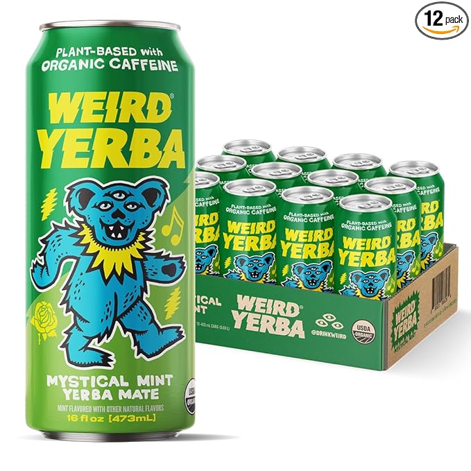Drink Weird Organic Mystical Mint Yerba Mate – 16oz Cans 160mg Organic Caffeine Pack of 12 – Grateful Dead Collab Clean Energy Drink Alternative