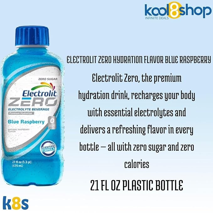 Electrolit Zero Blue Raspberry Hydration Drink With Electrolytes 21 fl oz Plastic Bottle 9 Pack + 1 Microfiber Cooling Towel by KOOL8SHOP Infinite Deals