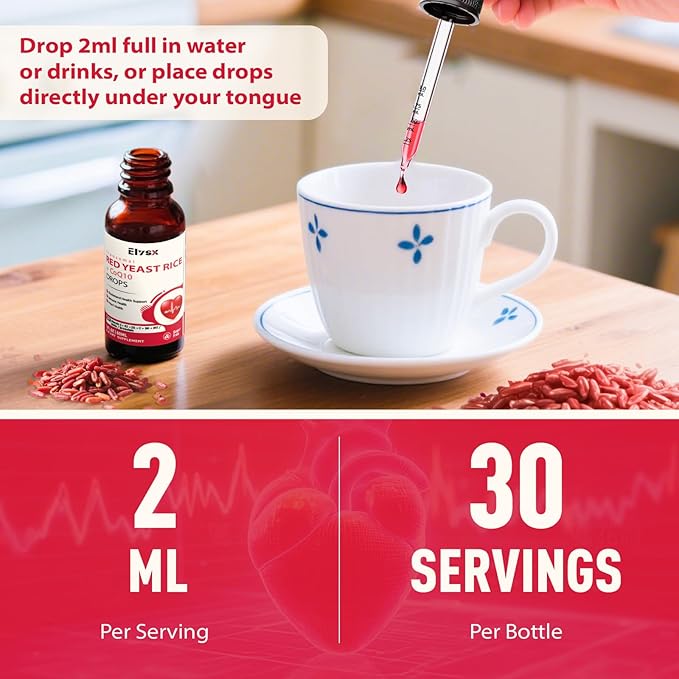 Liposomal Red Yeast Rice with Coq10 Liquid Drops Red Rice Yeast for Cholesterol Health Immune &amp Heart Support with Biotin Bromelain &amp Vitamins 2 FL OZ