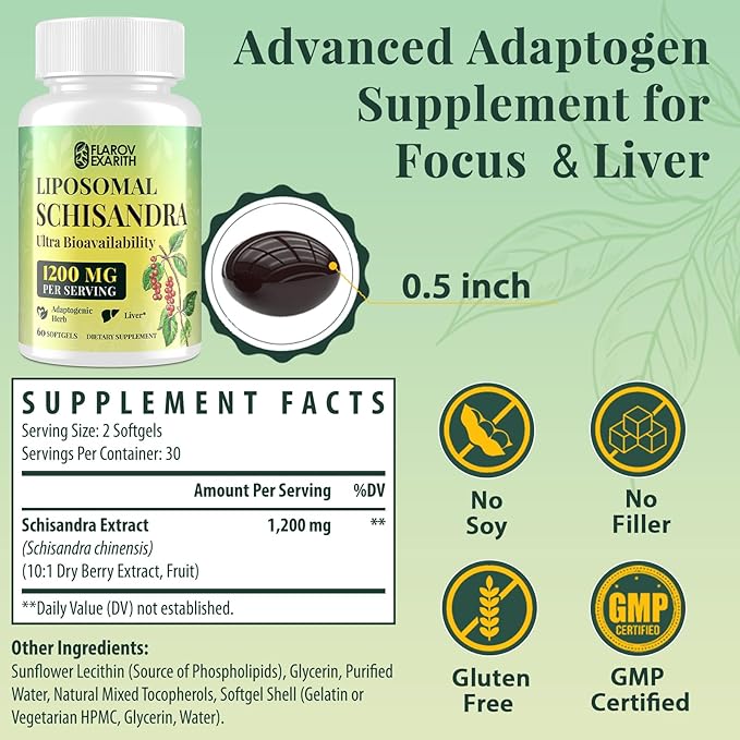 Liposomal Schisandra Berry Extract 1200mg – Stress &amp Adrenal Balance Supplement for Cortisol Calm Energy &amp Focus – Vegan Adaptogenic Formula for Women &amp Men – 60 Softgels