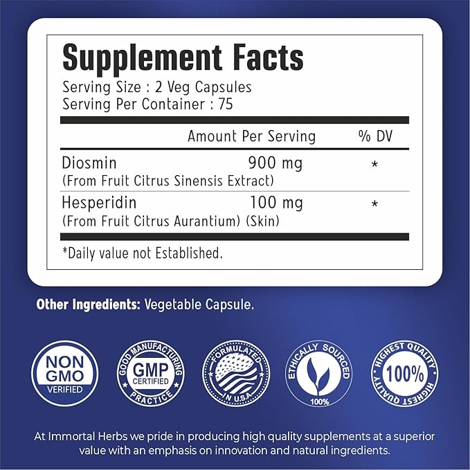 Diosmin Hesperidin 1000mg Complex 150 Capsules Citrus Bioflavonoids Rich Fruit Extract 100% Vegetarian Non-GMO &amp Gluten Free Diosmin Supplement with Max Strength