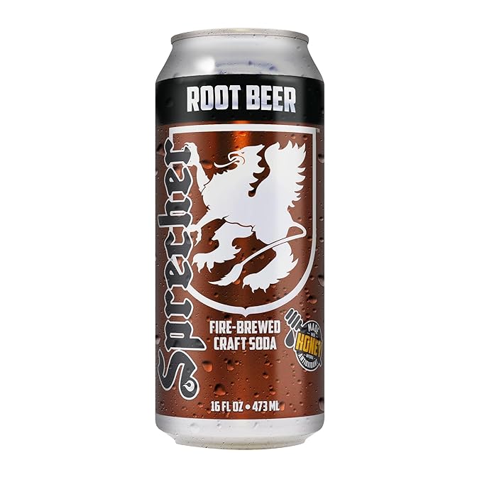 Sprecher Root Beer 16 fl oz Cans (12 Pack) Fire-Brewed Premium Craft Soda with Real Honey Caffeine Free Gluten Free Premium Soft Drink