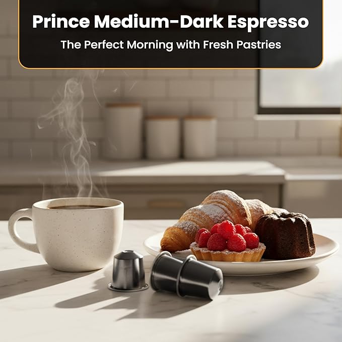 Prince Caffe Espresso Pods – Intensity 7 Medium-Dark Roast The Espresso Coffee Pods Are Compatible with Nespresso Original Line Machines 30 Count (3 x 10 Capsules) Premium Quality Coffee Capsules.