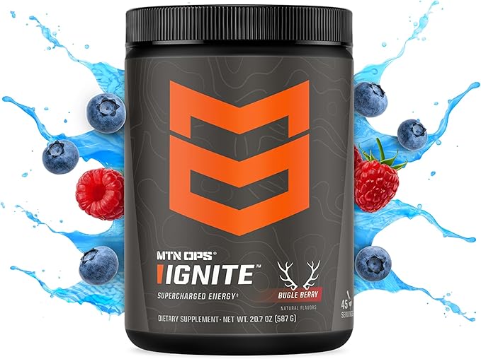 MTN OPS Ignite Energy Drink Powder Gluten Free Nootropic Supplement Drink Mix L Arginine L Citrulline Caffeine &amp Nootropic Sugar Free Drink Mix 45 Servings Bugle Berry