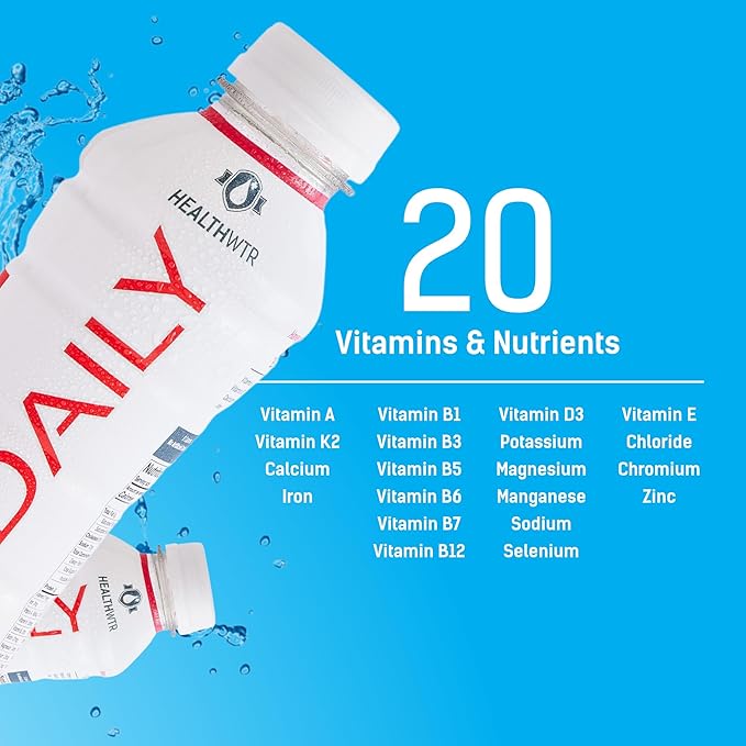 Healthwtr Daily Enhanced Water – Pineapple Mango Flavor 20 Vitamins &amp Nutrients Antioxidants &amp Electrolytes 0 Calories 0 Carbs 0 Sugar Caffeine Free 12-Pack Bottles